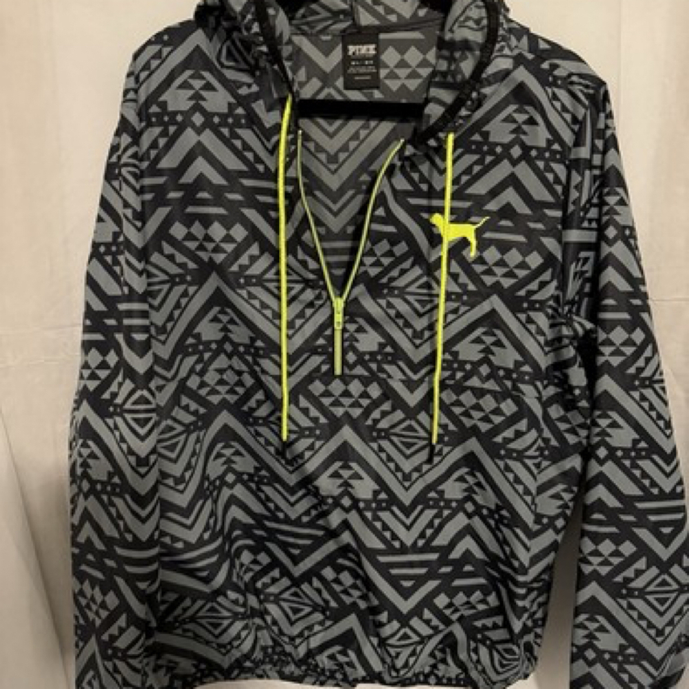 PINK Victoria’s Secret Women’s Black Gray 1/2 Zip Windbreaker Jacket Size M•L